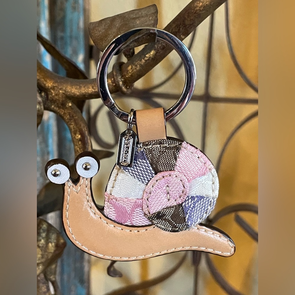 COACH Snail Pink Patchwork And Leather Keychain Bag Charm - Picture 3 of 11